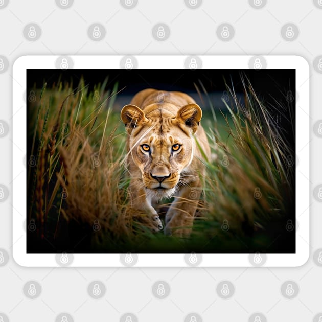 Lioness in the Grass Sticker by CoolCarVideos